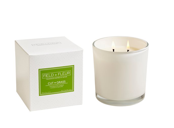 FIELD + FLEUR Cut Grass 2 Wick Candle In White Glass 12 oz Thumbnail