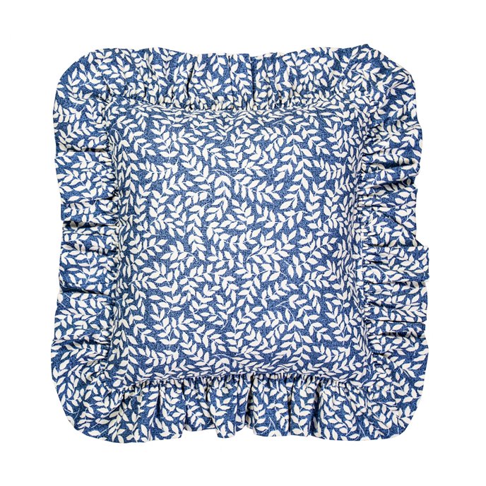 Bouvier Blue Leaf Print Square Pillow Thumbnail