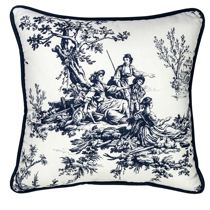 Bouvier Blue Toile Print Square Pillow Thumbnail