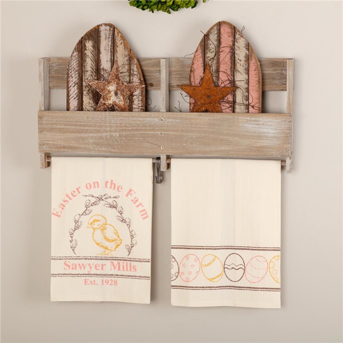 Sawyer Mill Easter on the Farm Chick Unbleached Natural Muslin Tea Towel Set of 2 19x28 Thumbnail