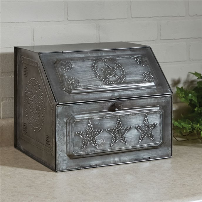 Galvanized Metal Pierced Star Bread Box Thumbnail