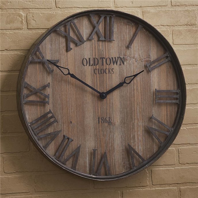 Old Town Galvanized Metal/Wood Wall Clock Thumbnail