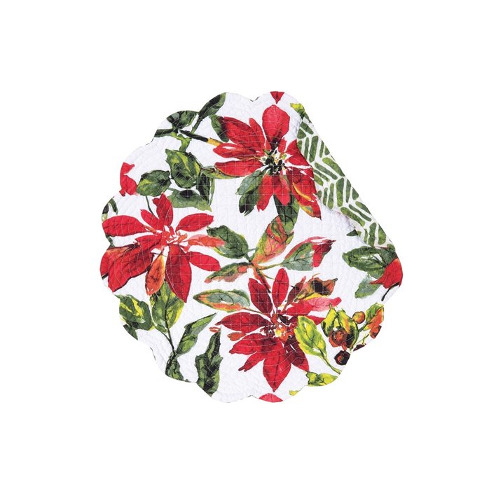 Poinsettia Berries Round Quilted Placemat Thumbnail