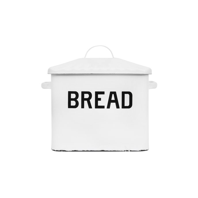 Enameled Metal Distressed White Bread Box with Lid Thumbnail