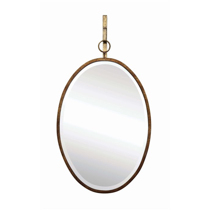 Oval Wall Mirror with Distressed Metal Frame & Hanging Bracket (Set of 2 Pieces) Thumbnail