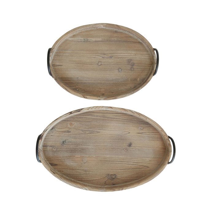 Round Decorative Wood Trays with Metal Handles (Set of 2 Sizes) Thumbnail