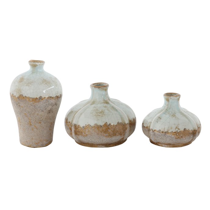Brown & White Terracotta Vases with Distressed Finish (Set of 3 Sizes) Thumbnail
