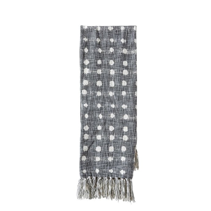 Charcoal Throw with White Polka Dots & Tassels Thumbnail