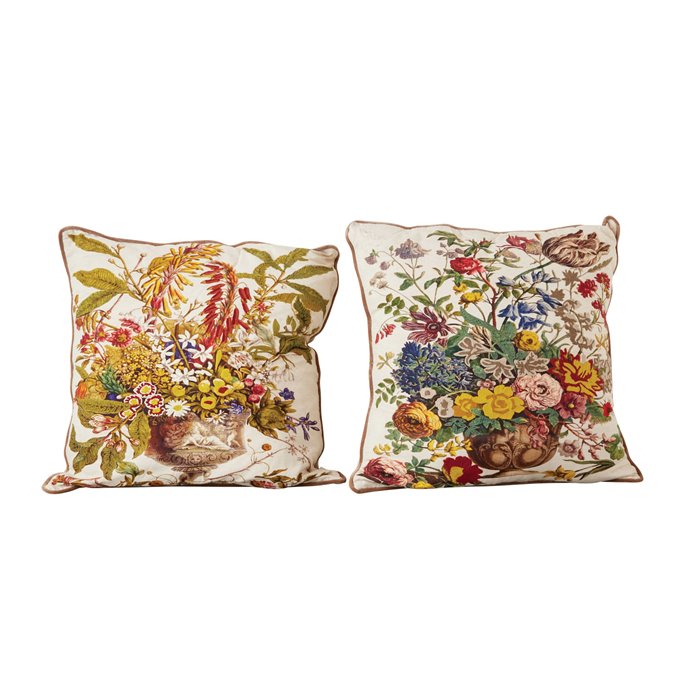 Square Cotton Printed Pillows with Embroidery (Set of 2 Designs) Thumbnail