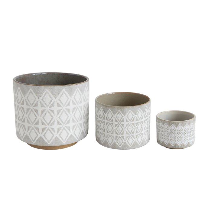 Grey & White Stoneware Pots (Set of 3 Sizes) Thumbnail