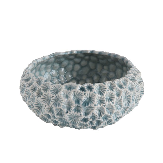 Light Blue Ceramic Planter with Flower Texture Thumbnail