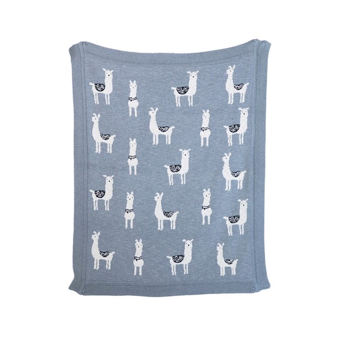 Grey Cotton Knit Llama Blanket Thumbnail
