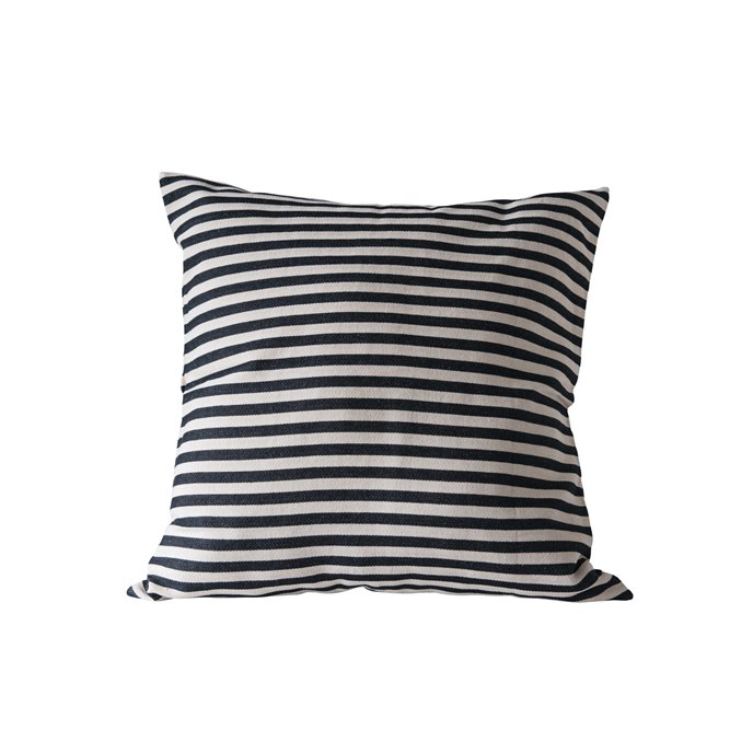 Square Cotton Woven Pillow with Black & Cream Stripes Thumbnail