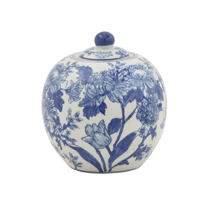 Blue & White Decorative Stoneware Jar with Lid Thumbnail