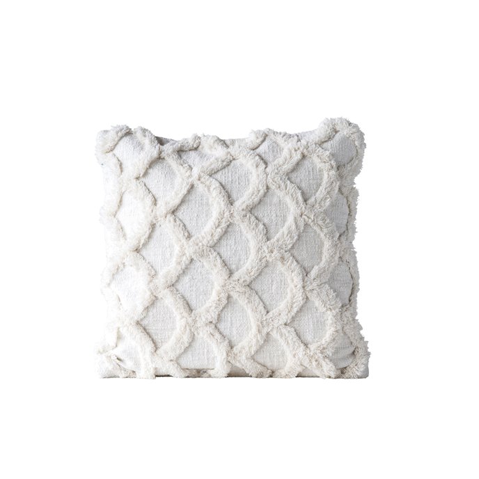 White Square Cotton Chenille Pillow Thumbnail