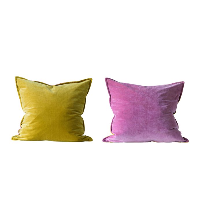 Square Mustard & Rose Reversible Cotton Velvet Pillow Thumbnail