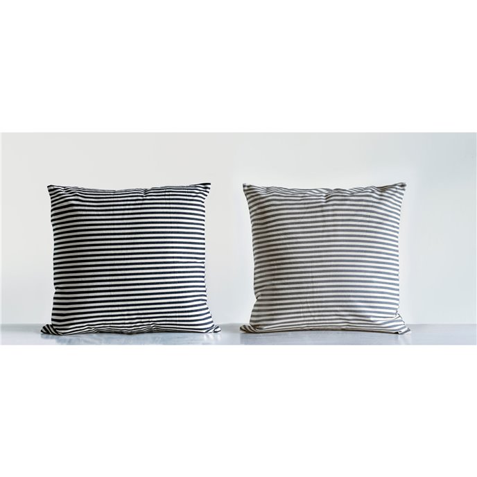 Square Grey & White Striped Cotton Pillow Thumbnail