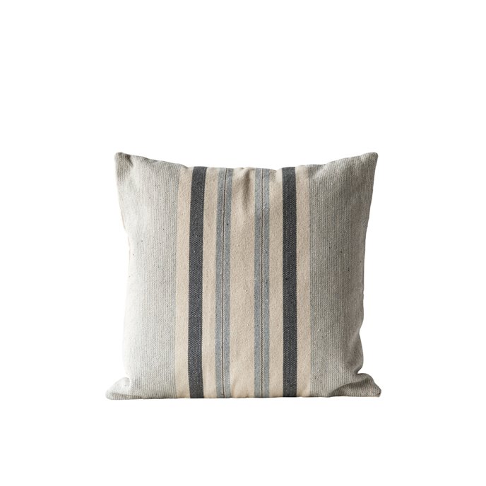 Square Grey Striped Cotton Woven Pillow Thumbnail