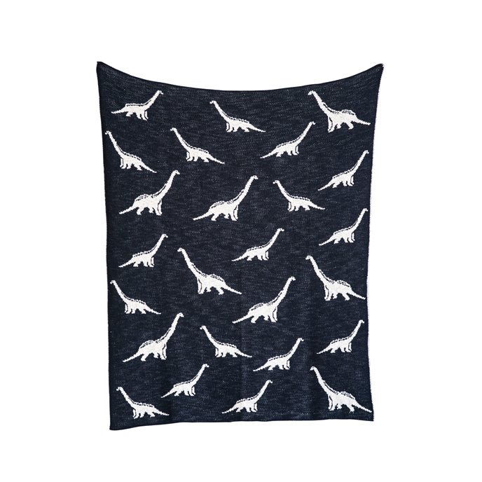 Navy Cotton Knit Dinosaur Blanket Thumbnail