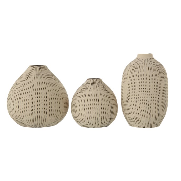 White Stoneware Vases with Textured Black Polka Dots (Set of 3 Sizes) Thumbnail