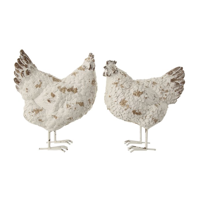 Distressed White Resin Hen Figurine with Metal Feet (Set of 2 Styles) Thumbnail