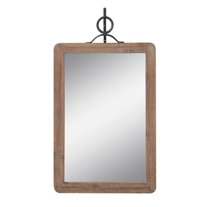 Large Wood Framed Rectangle Wall Mirror with Black Metal Hanging Bracket (Set of 2 Pieces) Thumbnail
