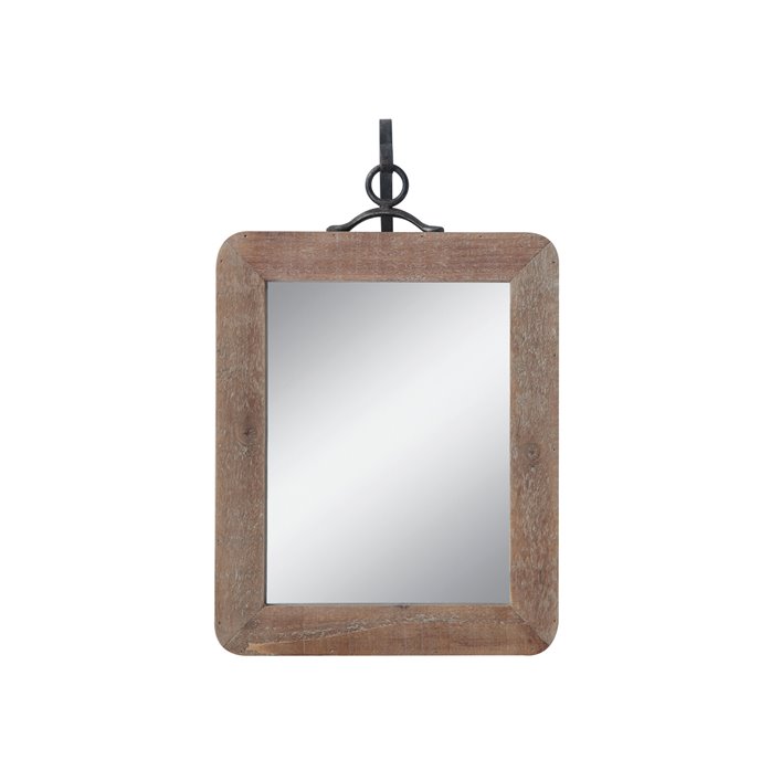 Small Wood Framed Rectangle Wall Mirror with Black Metal Hanging Bracket (Set of 2 Pieces) Thumbnail