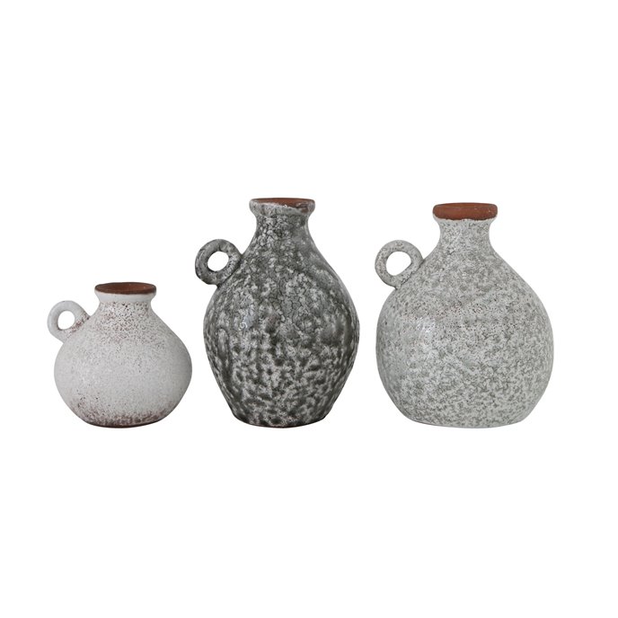 Distressed Grey Terracotta Vases with Reactive Glaze Finish (Set of 3 Sizes) Thumbnail