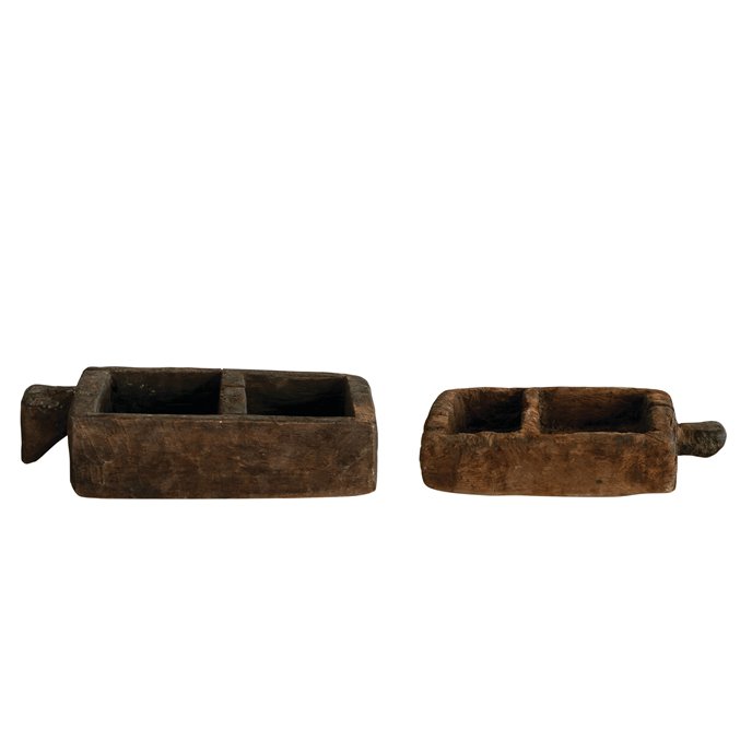 Found Decorative Wood Trug with Handle (Each one will vary) Thumbnail