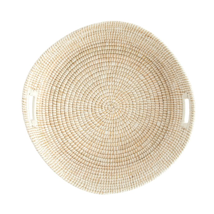 White Handwoven Grass Basket with Handles Thumbnail