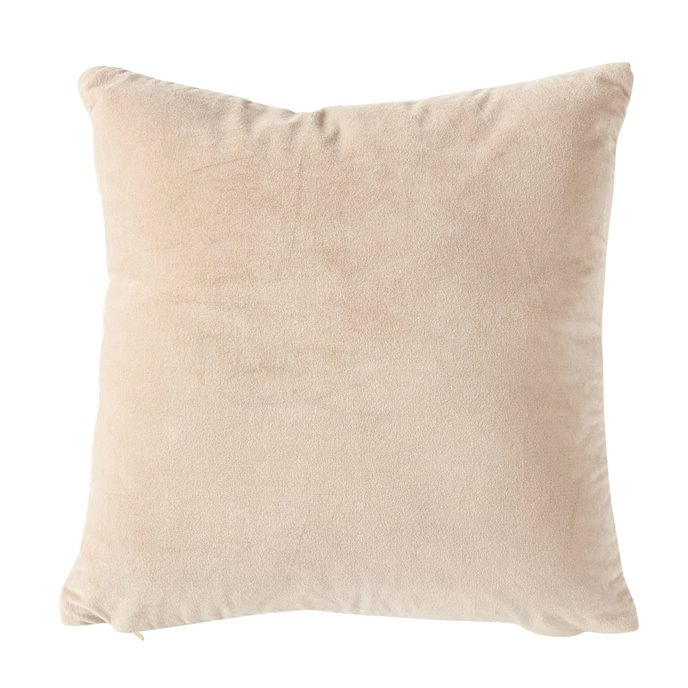 Square Taupe Cotton Velvet Pillow with Cream Back Thumbnail