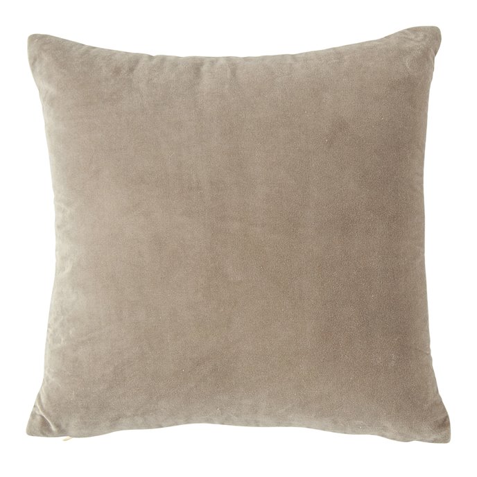 Square Grey Cotton Velvet Pillow with Cream Back Thumbnail