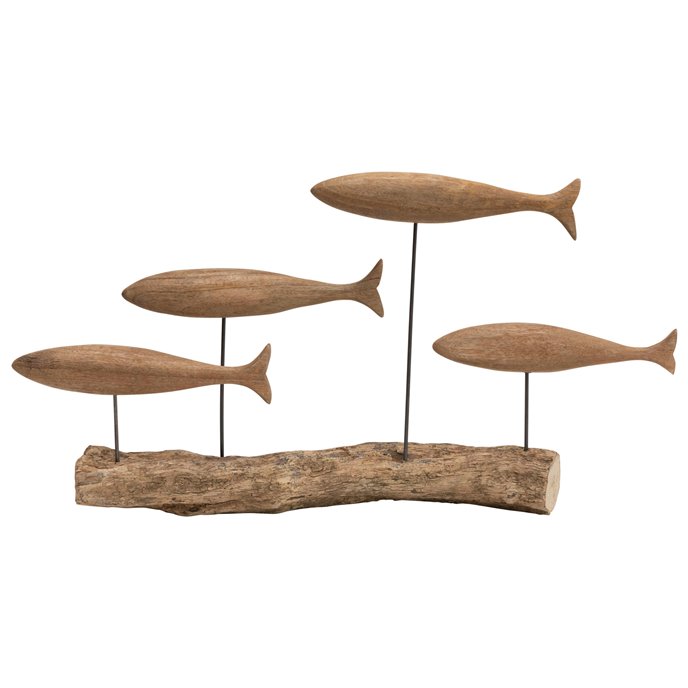Hand-Carved Mango Wood Fish on Natural Tree Branch (Each one will vary) Thumbnail