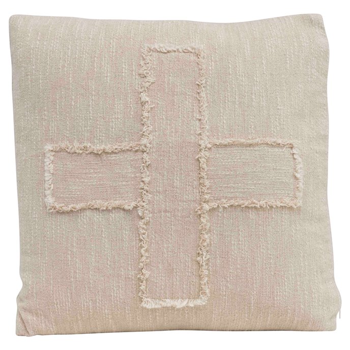 Square Cotton Mudcloth Pillow with Fringed "X" Pattern Thumbnail
