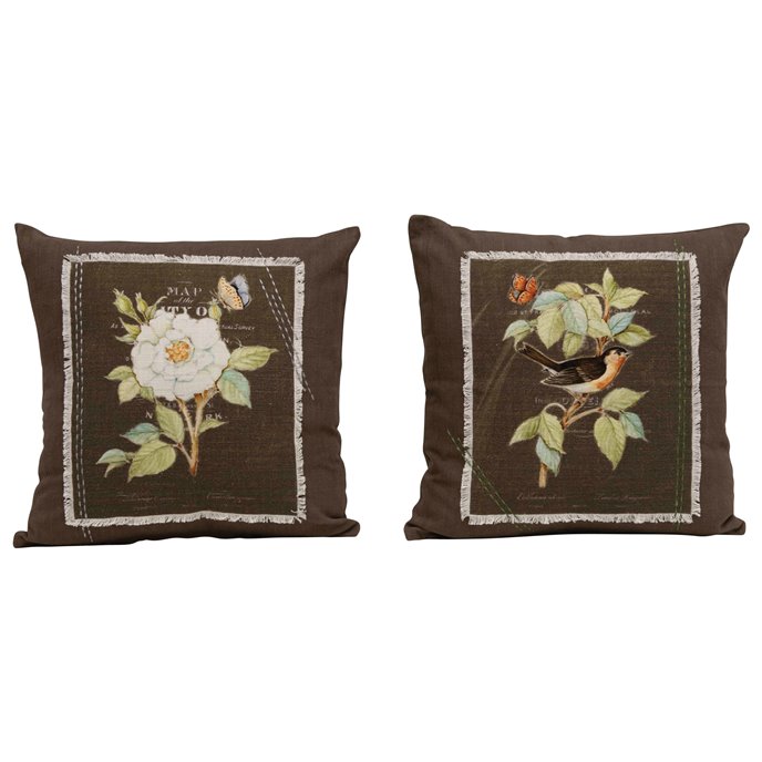 Square Floral Embroidered Cotton Pillow with Fringe Accent (Set of 2 Patterns) Thumbnail