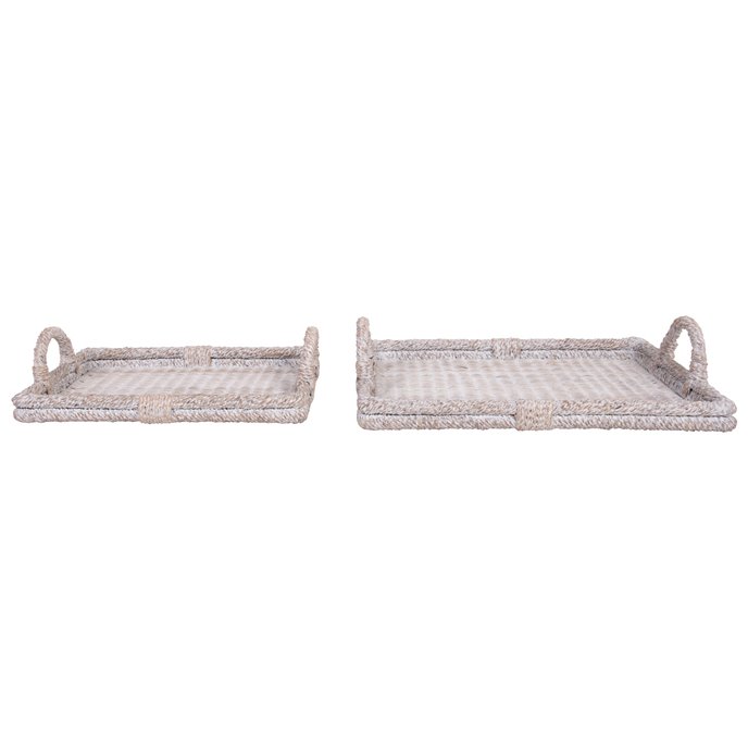 Decorative Rattan Trays with Handles & Whitewashed Finish (Set of 2 Sizes) Thumbnail