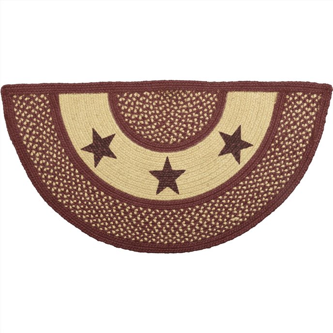 Burgundy Red Primitive Jute Rug Half Circle Stencil Stars w/ Pad 16.5x33 Thumbnail