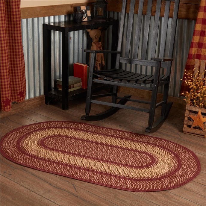 Burgundy Red Primitive Jute Rug Oval w/ Pad 36x60 Thumbnail