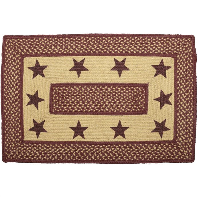 Burgundy Red Primitive Jute Rug Rect Stencil Stars w/ Pad 20x30 Thumbnail