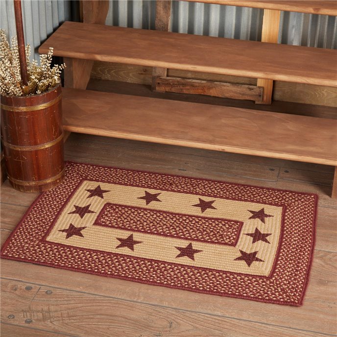 Burgundy Red Primitive Jute Rug Rect Stencil Stars w/ Pad 24x36 Thumbnail