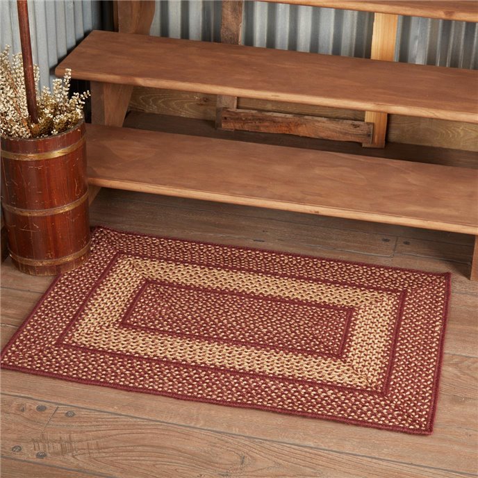 Burgundy Red Primitive Jute Rug Rect w/ Pad 24x36 Thumbnail