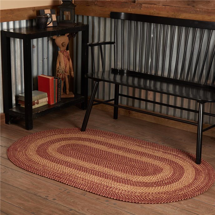 Burgundy Tan Jute Rug Oval w/ Pad 36x60 Thumbnail