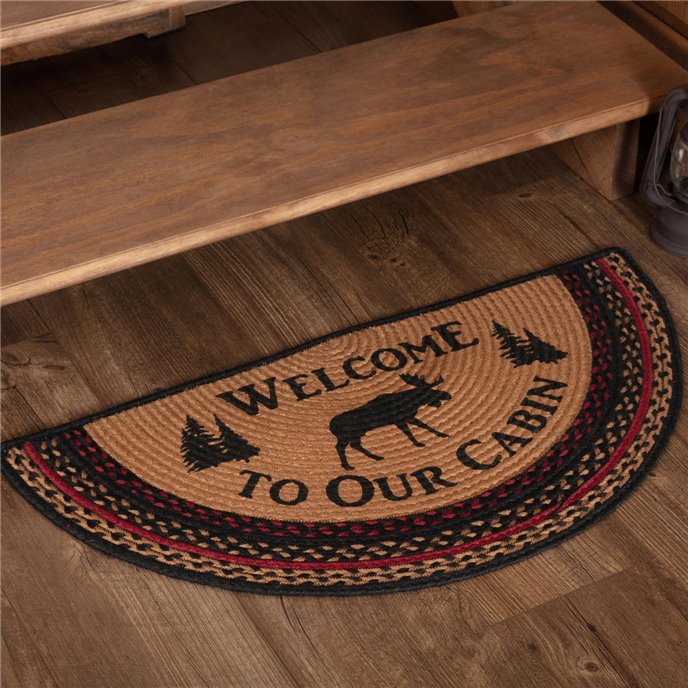 Cumberland Stenciled Moose Jute Rug Half Circle Welcome to the Cabin w/ Pad 16.5x33 Thumbnail