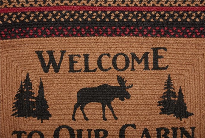 Cumberland Stenciled Moose Jute Rug Rect Welcome to the Cabin w/ Pad 20x30 Thumbnail
