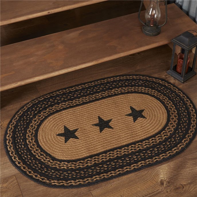 Farmhouse Jute Rug Oval Stencil Stars 24x36 Thumbnail