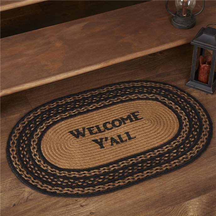 Farmhouse Jute Rug Oval Stencil Welcome Y'all 20x30 Thumbnail