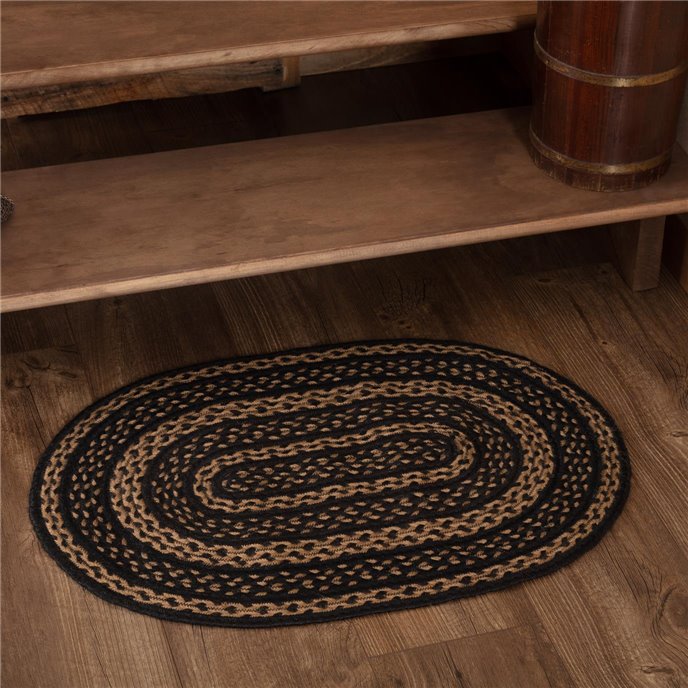 Black &amp; Tan Jute Rug Oval 20x30 Thumbnail