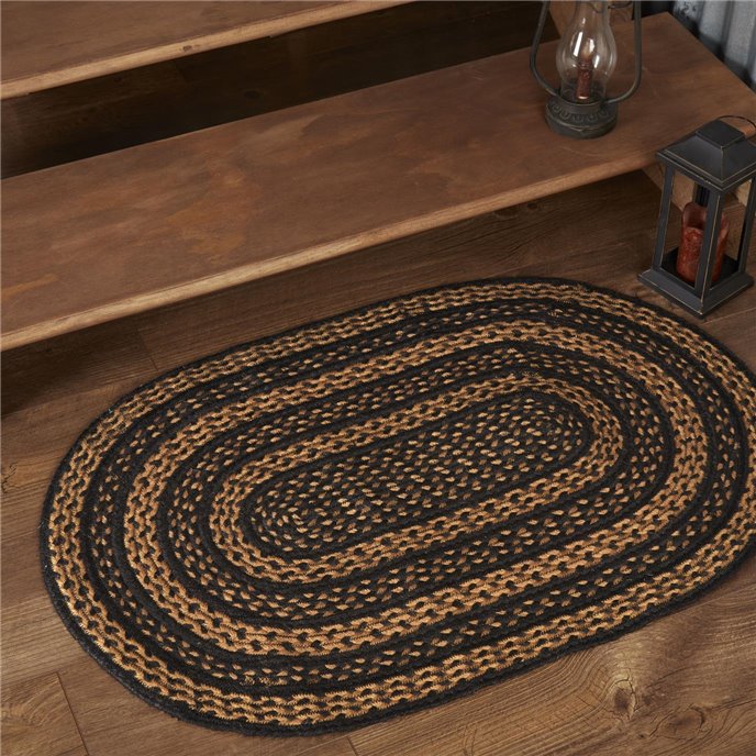 Black &amp; Tan Jute Rug Oval 24x36 Thumbnail