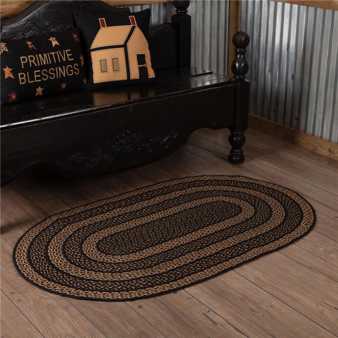 Black &amp; Tan Jute Rug Oval w/ Pad 36x60 Thumbnail