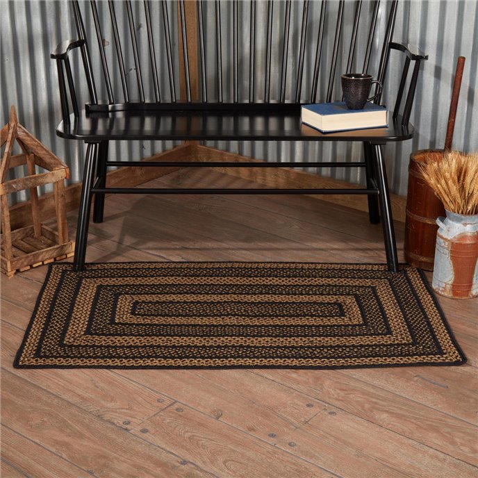 Black &amp; Tan Jute Rug Rect w/ Pad 27x48 Thumbnail